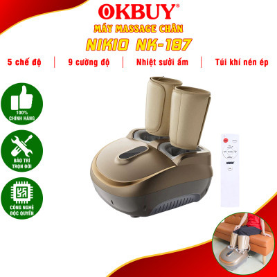 Máy Massage Chân Nén Ép Trị Liệu Suy Giãn Tĩnh Mạch Nikio NK-187 - Máy Mát Xa Dây Ấn Lòng Bàn Chân, Mu Bàn Chân, Ngón Chân, Bắp Chân - Công Nghệ Tiên Tiến: Con Lăn, Túi Khí Và Nhiệt Sưởi - Nhiều Chế Độ Matxa, Có Remote Điều Khiển
