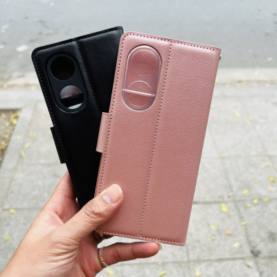 Bao Da Dạng Ví Dành Cho Oppo Reno8 T 5G Chính Hãng Hanman Có Quai Gà, Ngăn đựng thẻ, Ví Tiền, Bảo vệ camera - Hàng Chính hãng