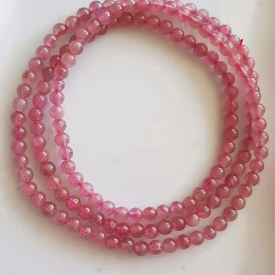 Vòng Tourmaline hồng tự nhiên quấn 3 vòng tay đẹp Size hạt 4mm đeo kiểu rất xinh xắn Chuẩn hợp nữ mệnh Hỏa và mệnh Thổ ạ