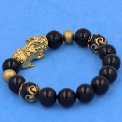 Chuỗi tay Tỳ Hưu inox Charm Thạch Anh Đen 10 ly VTAETHTRHKHB10 - hợp mệnh Mộc, mệnh Thủy