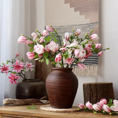 Cành hoa mộc lan cao su 3 bông 1 nụ - Dài 60cm - Cây giả, hoa lụa Decor trang trí nhà cửa.