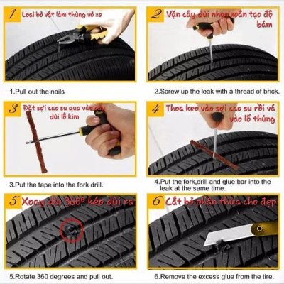Bộ Vá Lốp Xe Không Săm Khẩn Cấp Cho Ôto, Xe Májy – Vá Lụi, Vá Rút Nhanh Gọn Tại Nhà Hoặc Dọc Đường, ĐÈN TRANG TRÍ