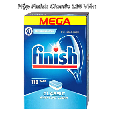 Combo rửa chén Finish: Classic hộp 110 viên, Nước làm bóng 750ml, Muối hộp 4kg - Nhập khẩu Châu Âu.
