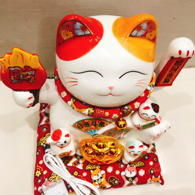 Tượng Mèo Thần Tài vẫy tay chiêu tài lộc 23cm bằng gốm sứ, mẫu giao ngẫu nhiên- Hàng chính hãng