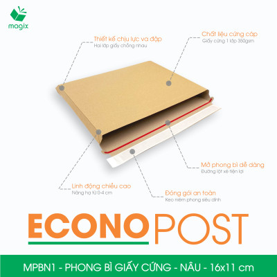 MPBN1 - 16x11 cm - Combo 100 phong bì giấy cứng đóng hàng màu nâu thay thế túi gói hàng