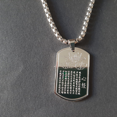 Dây chuyền nam khắc bát nhã tâm kinh, mặt inox cao cấp, dây titan cao cấp rộng 3-4mm, dài 50cm