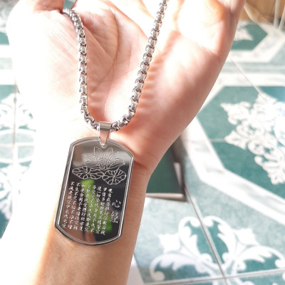 Dây chuyền nam khắc bát nhã tâm kinh, mặt inox cao cấp, dây titan cao cấp rộng 3-4mm, dài 50cm