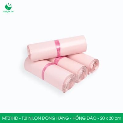 MT1HD - 25x35 cm  - Túi nilon gói hàng - 300 túi niêm phong đóng hàng màu hồng đào