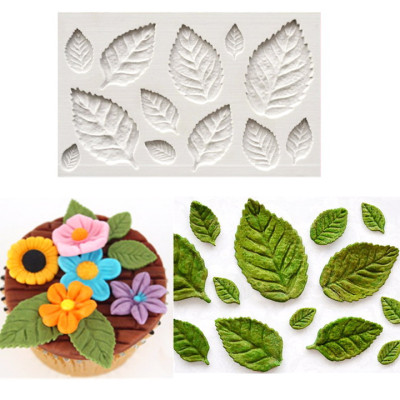 Bộ 3 khuôn silicon làm bánh, rau câu hoa hồng trà Nhật, hoa anh túc và lá loại 8 cm - Mã số 1119