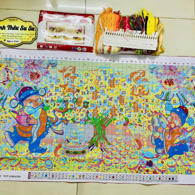 Tranh thêu kín Tấn tài tấn lộc vs8053, kích thước 120 x 65 cm