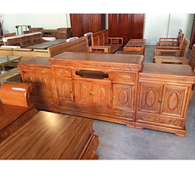 Kệ tivi giả cổ nồi giữa gỗ gõ đỏ