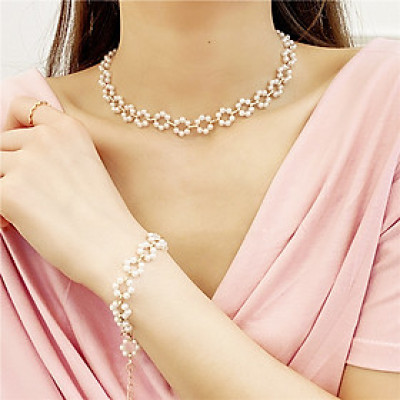 Set dây chuyền và vòng tay lắc tay mix hạt châu hoa nữ tính thanh lịch