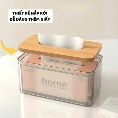 11x11x8.5 Hộp Đựng Giấy Ăn Khăn Giấy Nhựa MiKa Trong Suốt Nắp Gỗ Tre Tự Nhiên Màu Sắc Kiểu Dáng Phong Cách Bắc Âu VUÔNG