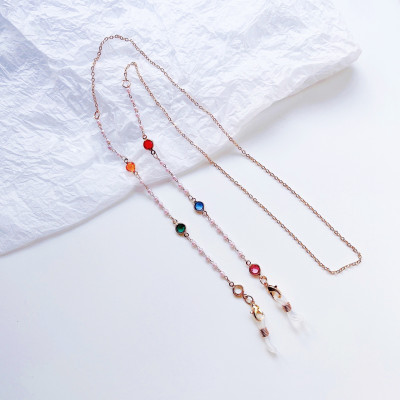 Dây đeo gọng kính mix hạt pha lê zircon nhiều màu sắc lấp lánh ấn tượng phong cách unisex Âu Mỹ