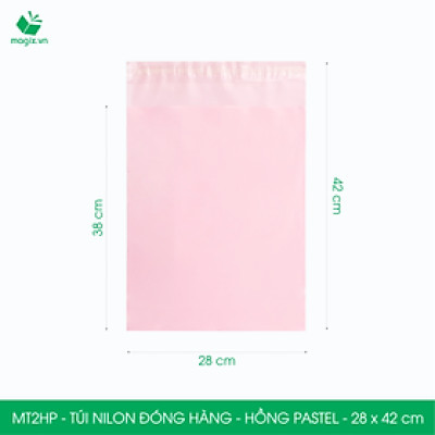MT2HP - 28x42 cm  - Túi nilon gói hàng - 300 túi niêm phong đóng hàng màu hồng pastel