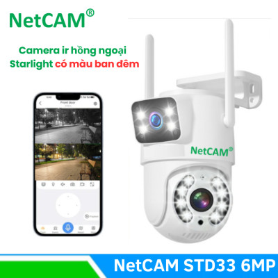 Camera Ngoài Trời NetCAM STD34, Quay Quét 360 độ, có Ống Kính Kép với Độ phân giải Siêu Nét 6MP - Hàng Chính Hãng