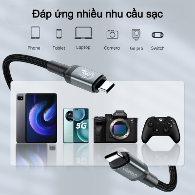 Cáp sạc nhanh Type C to Type C 240w Choetech XCC-1040 hỗ trợ truyền tải dữ liệu 8K@60Hz - Hàng chính hãng