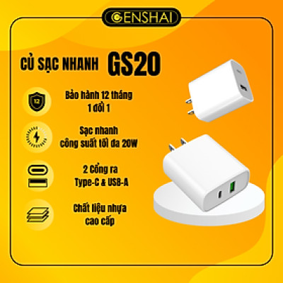 Củ sạc nhanh 2 cổng Genshai hàng chính hãng GS20 20w dành cho điện thoại di động và máy tính bảng | Bảo hành 12 tháng 1 đổi 1 | Made in Việt Nam