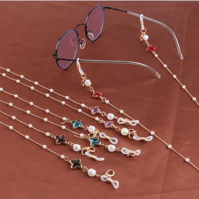 Dây kính chuỗi đeo kính đeo khẩu trang cỏ 4 lá mặt pha lê sang chảnh ấn tượng đa sắc màu