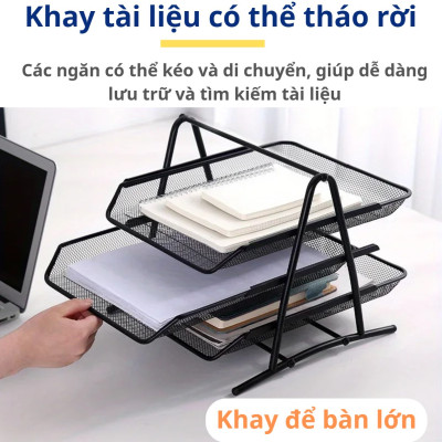 Khay Kệ Đựng Tài Liệu ĐỂ BÀN 3 Ngăn, Kệ Khay Lưới Kim Loại Đựng Hồ Sơ Giấy Tờ Văn Phòng, Học Sinh