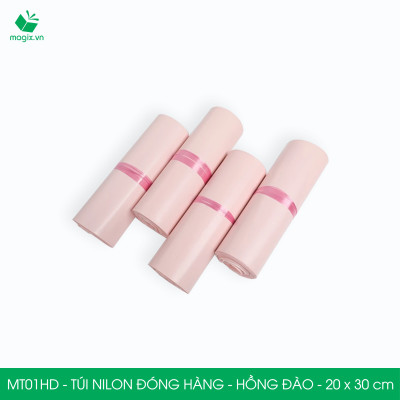 MT1HD - 25x35 cm  - Túi nilon gói hàng - 300 túi niêm phong đóng hàng màu hồng đào