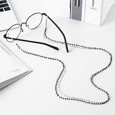 Phụ kiện kính chuỗi dây đeo cổ 2 lớp hạt đen retro thời trang dây đeo khẩu trang quai mũ phụ kiện quần áo