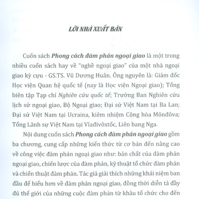 Phong Cách Đàm Phán Ngoại Giao (Sách chuyên khảo)