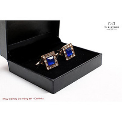 Khuy Cài tay áo Măng Set cao cấp đính đá - cufflinks , tặng kèm hộp nhỏ, màu vàng đá xanh