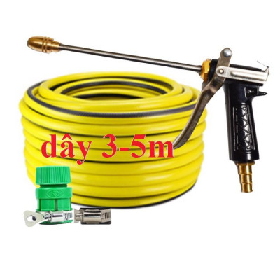 Bộ dây vòi xịt nước rửa xe, tưới cây . tăng áp 3 lần, loại 3m, 5m 206318E đầu đồng, đai, nối, d.vàng