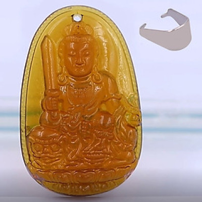 [Tuổi Mão] Mặt Dây Chuyền Phật Văn Thù Bồ Tát Đá Pha Lê Trà Size Nhỏ 3.6cm - Tặng Kèm Móc Inox - Phong Thủy 868 - May Mắn - Bình An