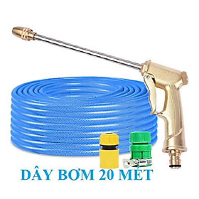 Bộ dây vòi xịt nước rửa xe, tưới cây . tăng áp 3 lần, loại 20m 206701-3 đầu đồng,cút+ tặng đai