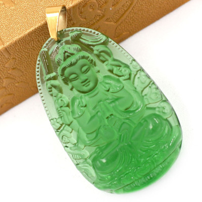 Mặt dây chuyền Phật Thiên Thủ Thiên Nhãn pha lê xanh lá size lớn 5cm MFNXL8 - phật bản mệnh tuổi Tý