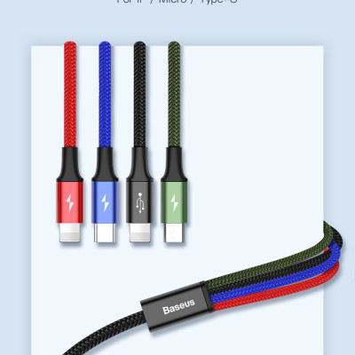 Cáp sạc đa năng 4in1 Baseus Rapid Series CA1T4 3.5A 1.2M USB to 2 L+T+M- hàng chính hãng