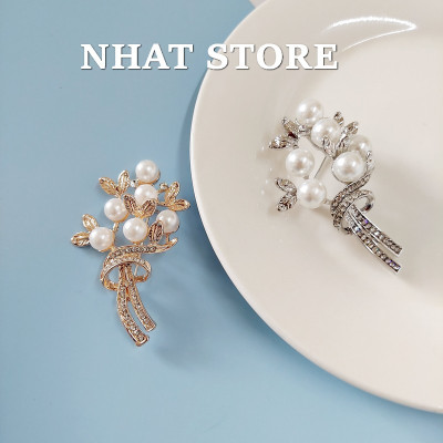 Trâm cài áo, ghim cài trang trí Nhat Store hình bó hoa đính ngọc nhân tạo