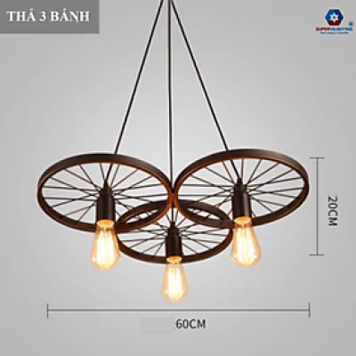 Đèn thả trang trí trần phòng khách quán bếp SuperVilighting hình bánh xe đạp phong cách hiện đại