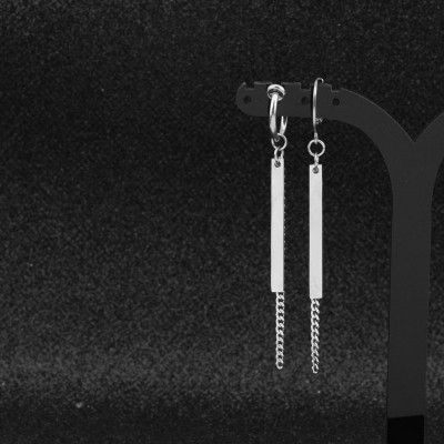 Khuyên tai sợi xích dài mix hình chữ nhật cá tính phong cách kpop (1 chiếc)