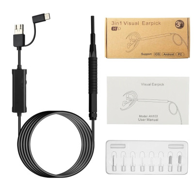 ROGTZ - Camera Nội Soi Tai Mũi Họng AN103 Hình Ảnh HD Sắc Nét Tích Hợp Đèn LED Tiện Ích 3 Trong 1 USB Micro USB TypeC Kết Nối Dễ Dàng Android Window Bộ Đầu Lấy Ráy Tai Sức Khỏe Tai Mũi Họng Tại Nhà Trẻ Em  Phụ Huynh - Hàng Chính Hãng