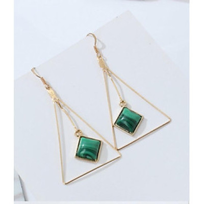 Bông tai tam giác dáng dài đính đá xanh BT104