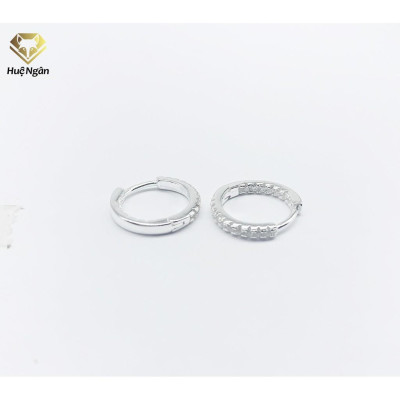 Bông tai bạc Ý 925 Huệ Ngân - Khuyên vòng xinh 1 hàng đá RYE140219