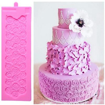 Khuôn silicon làm viền bánh, rau câu, fondant 30 hoa hồng xoáy - Mã số 1072