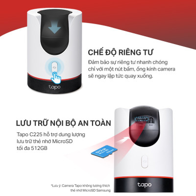 Camera trong nhà TP-Link Tapo C225 - Quay quét 360 độ, Phát hiện người, vật và xe cộ, Đàm thoại 2 chiều - Hàng chính hãng