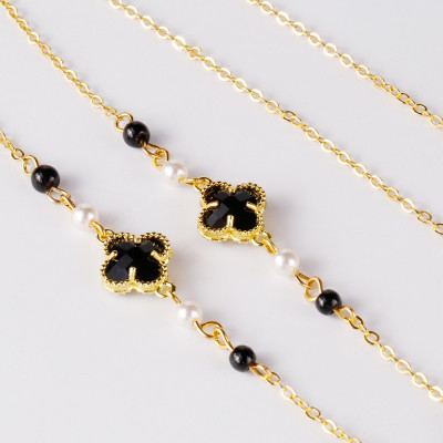 Dây kính dây đeo gọng kính cỏ bốn lá may mắn mặt pha lê sang trọng ấn tượng tiện lợi đa năng đa phong cách