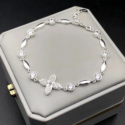 Vòng , Lắc Tay Nữ Bạc 925 Hoa 4 Cánh Đính Đá Cao Cấp Bạc Hiểu Minh LTU578