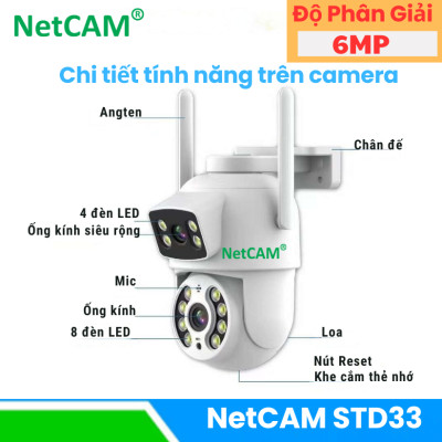 Camera Ngoài Trời NetCAM STD34, Quay Quét 360 độ, có Ống Kính Kép với Độ phân giải Siêu Nét 6MP - Hàng Chính Hãng