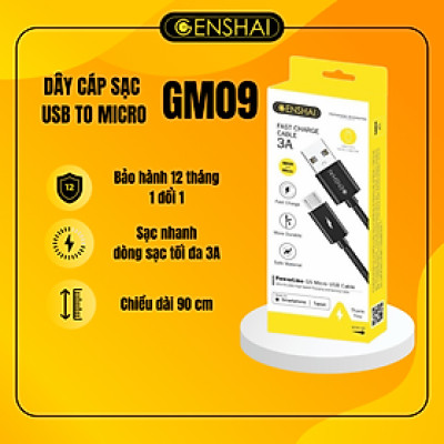Cáp sạc nhanh Micro 3A đèn led GENSHAI GM09 hàng chính hãng | Bảo hành 12 tháng 1 đổi 1 | Made in Việt Nam.