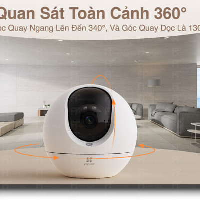 Camera Wifi Ezviz C6C 8M - 4K Siêu Rõ Nét, Quay Quét 360 độ , Đàm thoại 2 chiều, Có màu ban đêm, Phát hiện người AI - hàng chính hãng