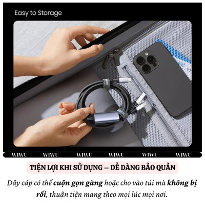 Cáp Sạc Đa Năng 3in1 sạc nhanh 60W USB-C ra 2 cổng Type-C + 1 cổng L cho iPhone / cho iPad hiệu WIWU Starlink - Chống Rối, Siêu Bền, Chip Thông Minh Tích Hợp, Sạc An Toàn - Hàng nhập khẩu
