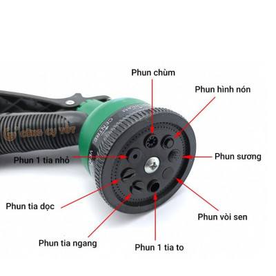 Vòi xịt rửa xe,Vòi phun nước tưới cây tăng áp thông minh 8 chế độ 815498 (cút đồng,nối đồng - dây vàng)