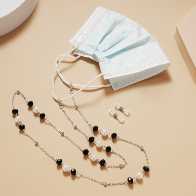 Dây kính dây chuyền gọng kính đeo cổ chống rơi vỡ dây đeo khẩu trang mix hạt đen trắng sáng tạo độc đáo