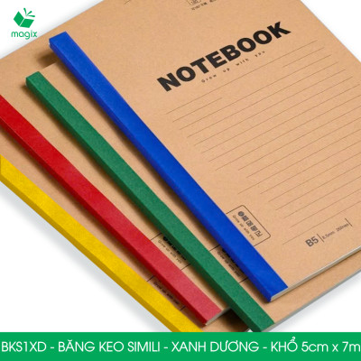 BKS1XD - 1 cuộn băng keo Simili khổ 5cm x 7m - Xanh dương - Băng dính dán gáy sách, đóng cuốn